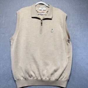 Fairway & Greene Mens Italian Merino Wool Lined 1/4 Zip  Vest Tan L Milk Bottle